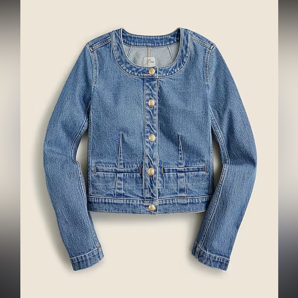 J. Crew Light Blue Denim Jacket Gold Accents Louisa Lady Jacket Denim 14 new